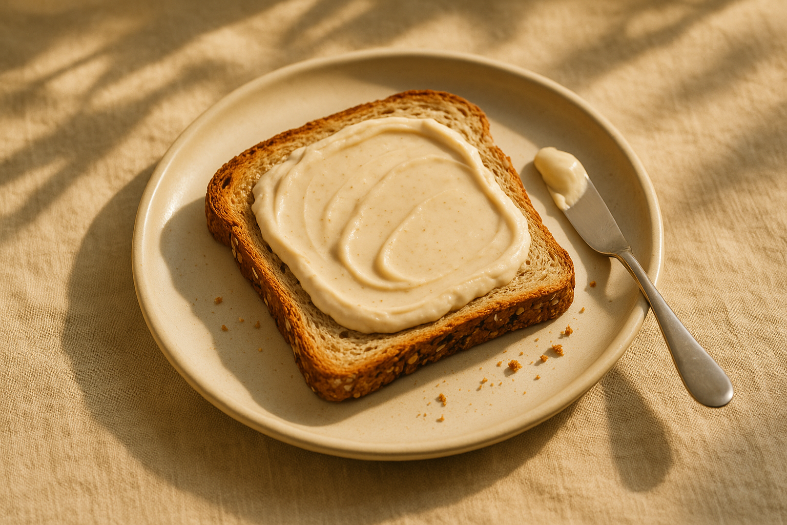 Toasted bread slice topped with creamy cashew butter spread — Botenz cashew toast recipe