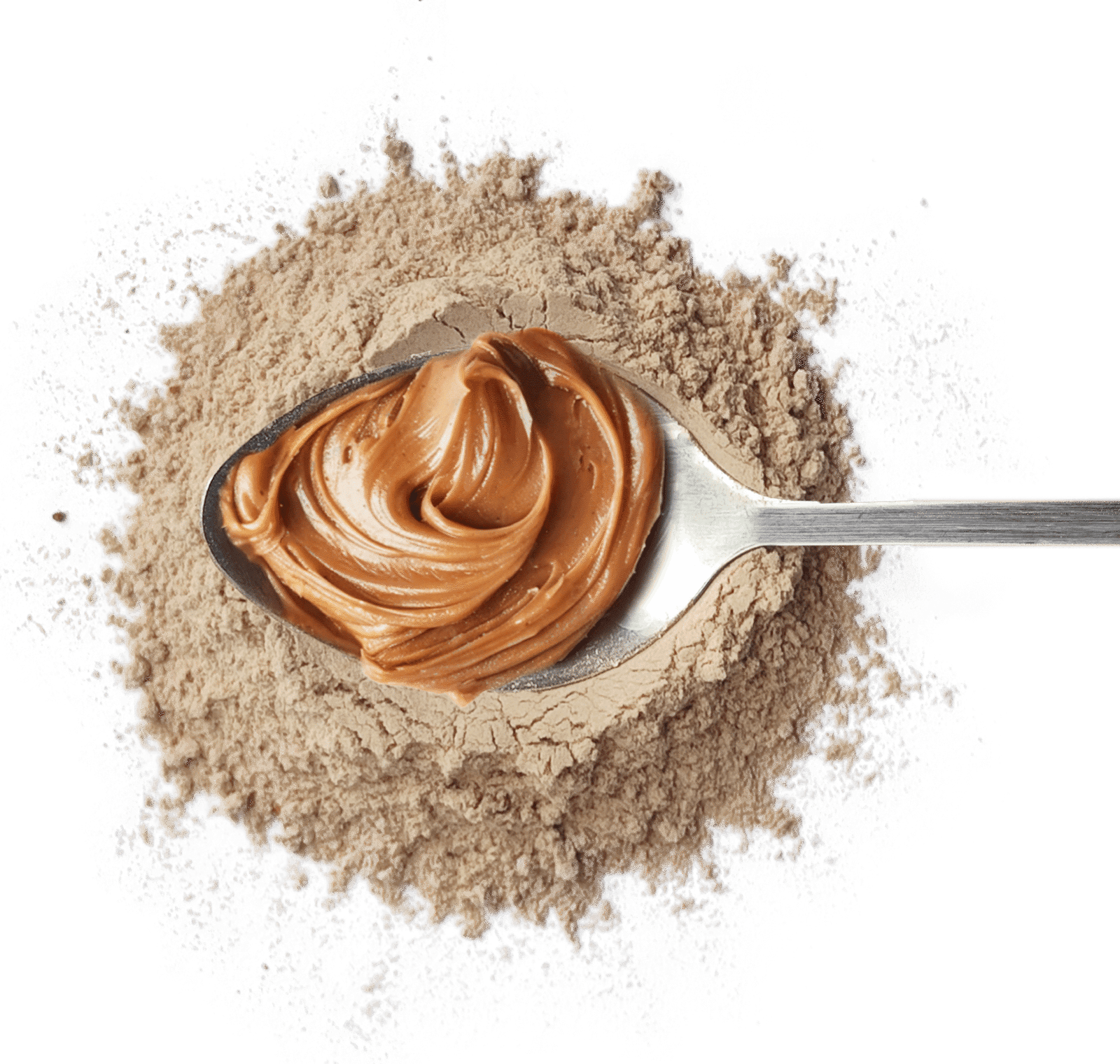 Spoonful of creamy peanut butter on a ring of peanut powder — Botenz peanut butter powder