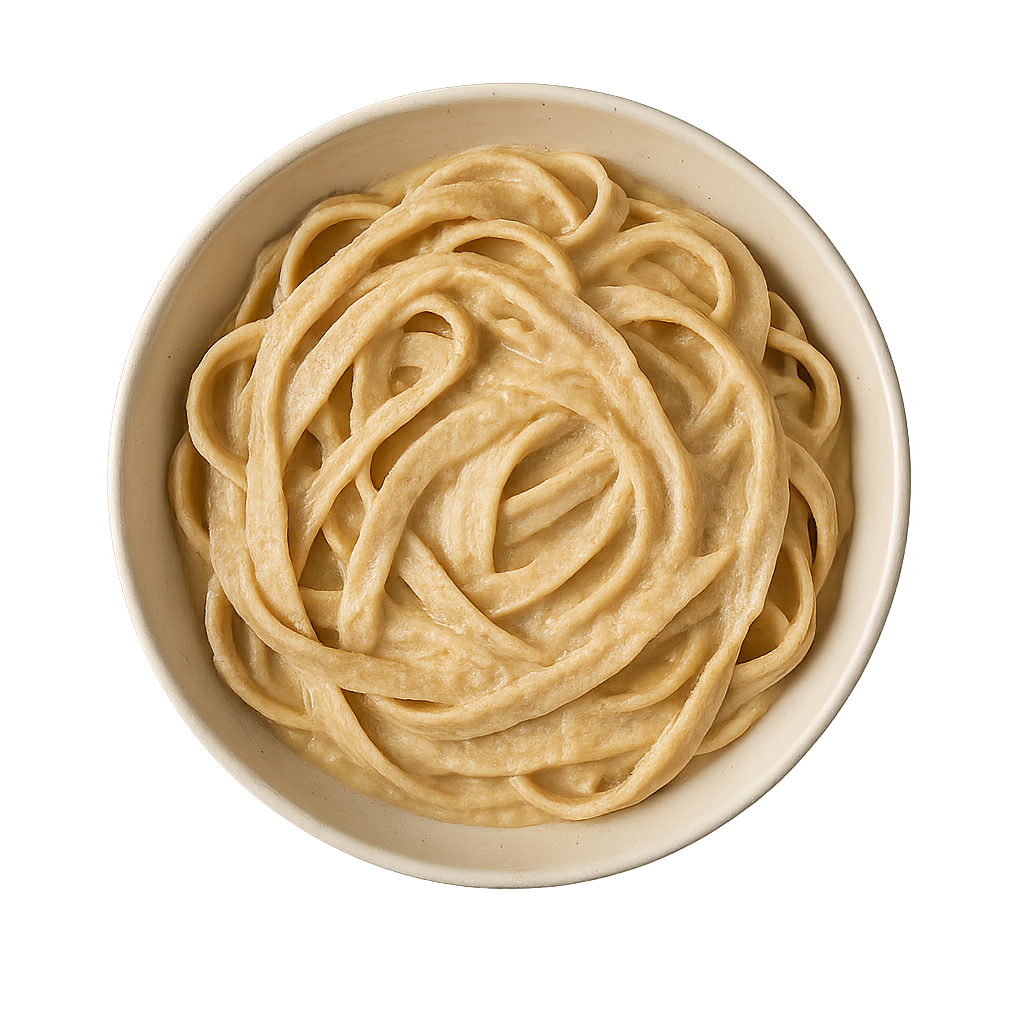 cashew alfredo pasta recipe — top-down view of cashew dish in a bowl
