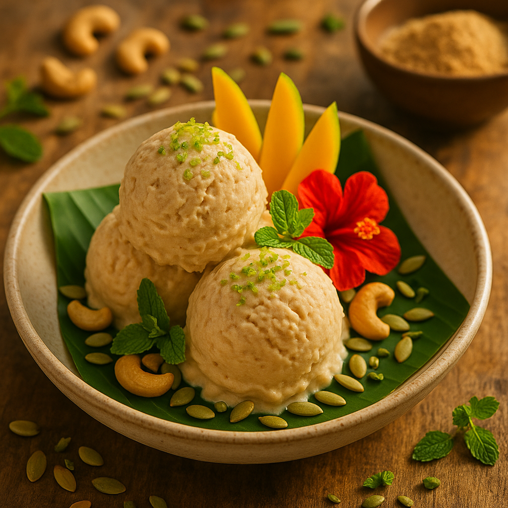 cashew protein ice cream recipe — cashew dish plated and ready to serve