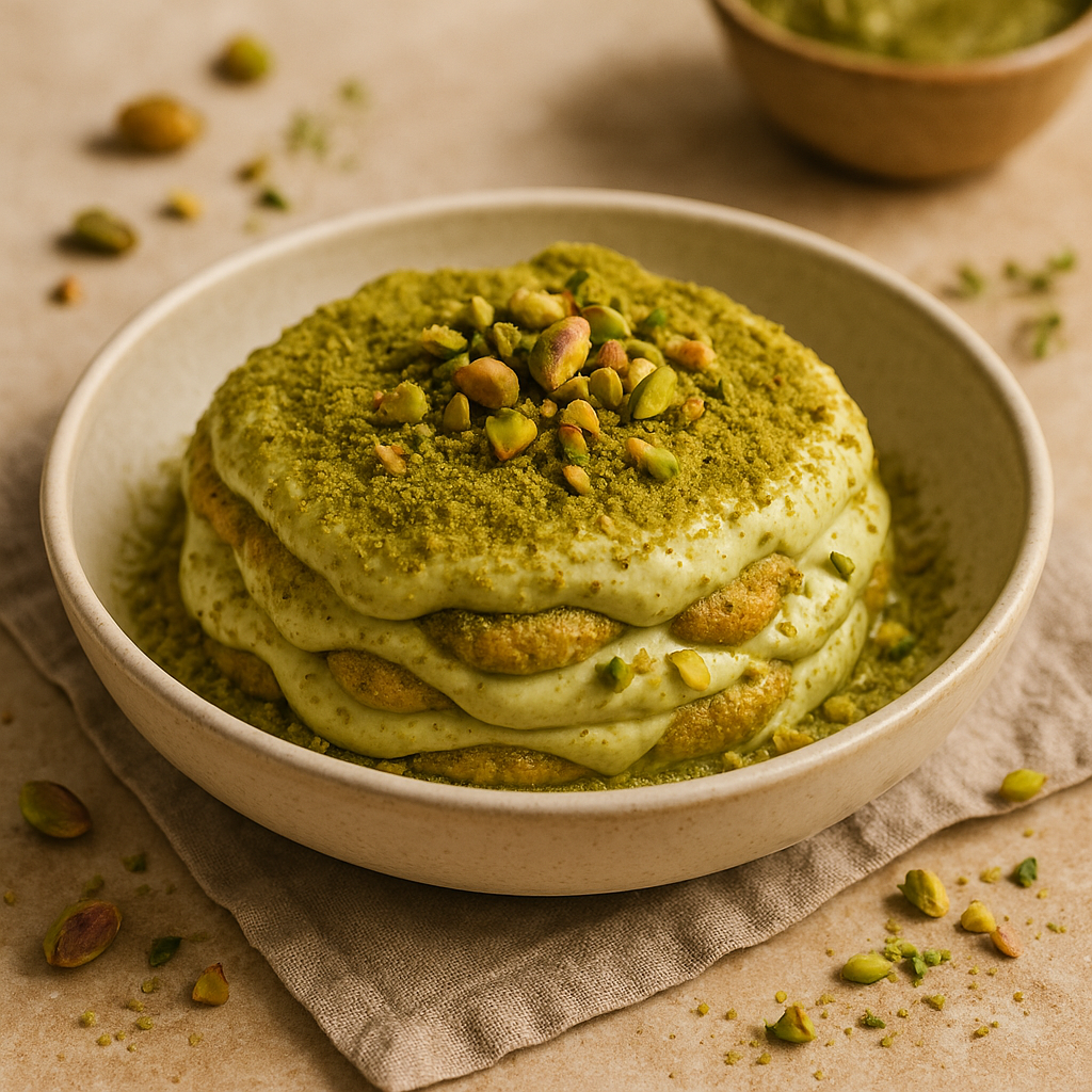 pistachio protein tiramisu balls — pistachio dish plated and ready to serve