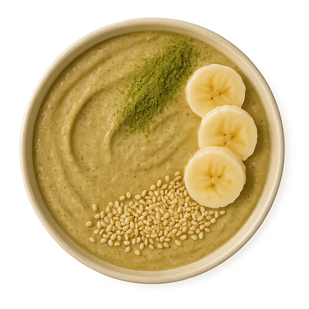 matcha sesame smoothie bowl — top-down view of sesame dish in a bowl
