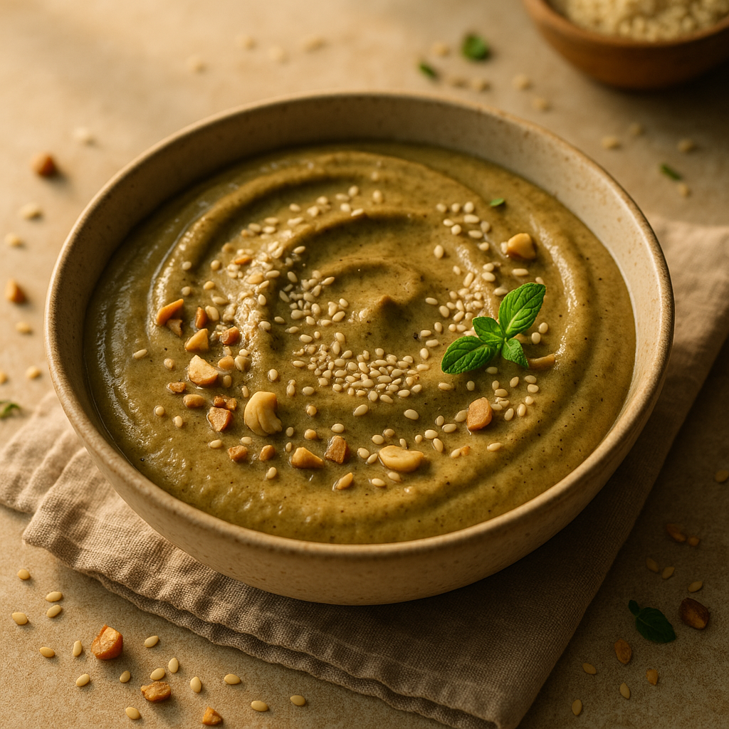 matcha sesame smoothie bowl — sesame dish plated and ready to serve