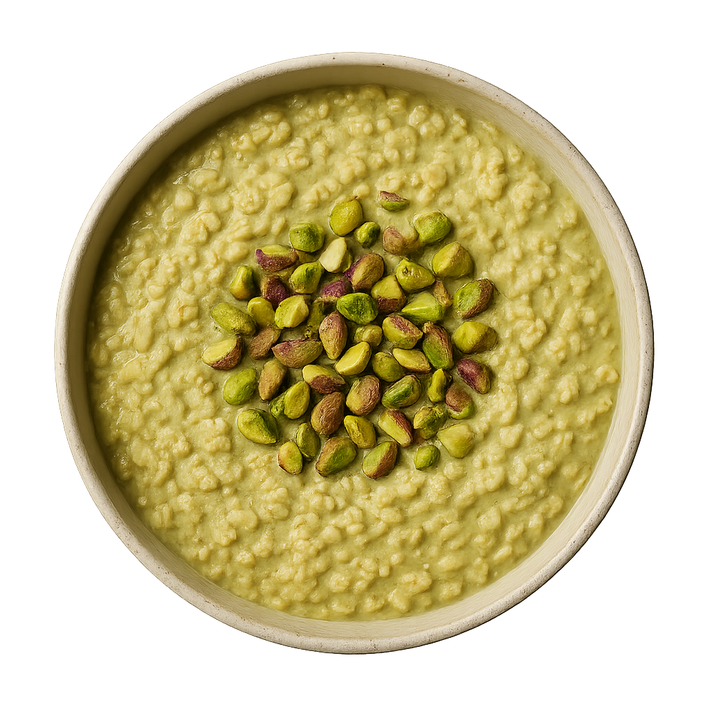 vegan pistachio overnight oats — top-down view of pistachio dish in a bowl