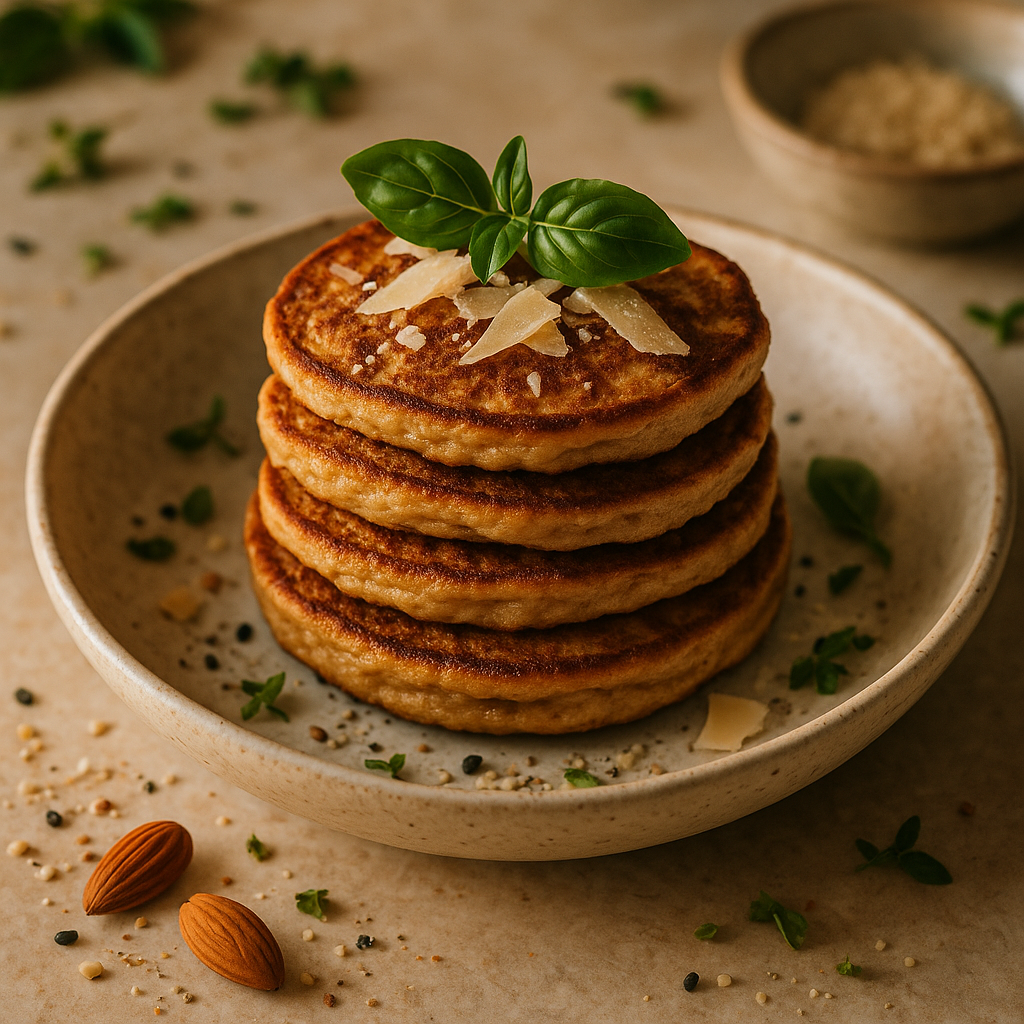 italian almond protein pancakes — almond dish plated and ready to serve